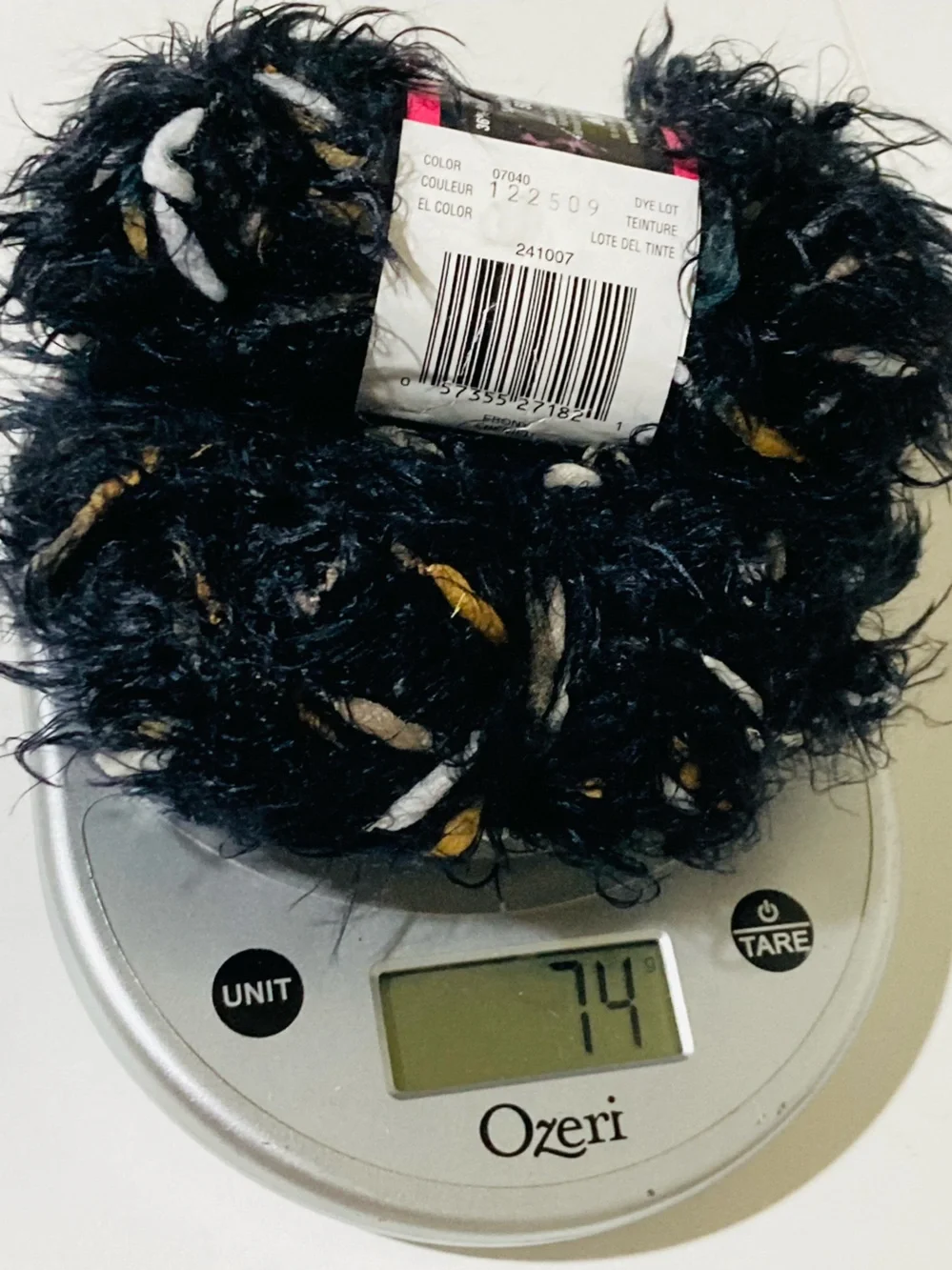 74g Patons Carmen Eyelash Yarn - color: Ebony 64% Nylon 36% Polyester